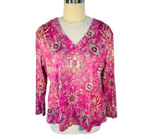 Women's 3X Tunic Tee Long Sleeve V-Neck Paisley Print Stretch